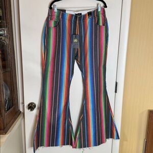 Lucky & Blessed Multicolor Striped Flare Jeans